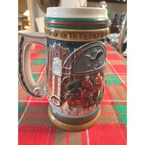Vintage 1997 Budweiser Holiday Stein Clydesdales Beer Mug Man Cave Decor